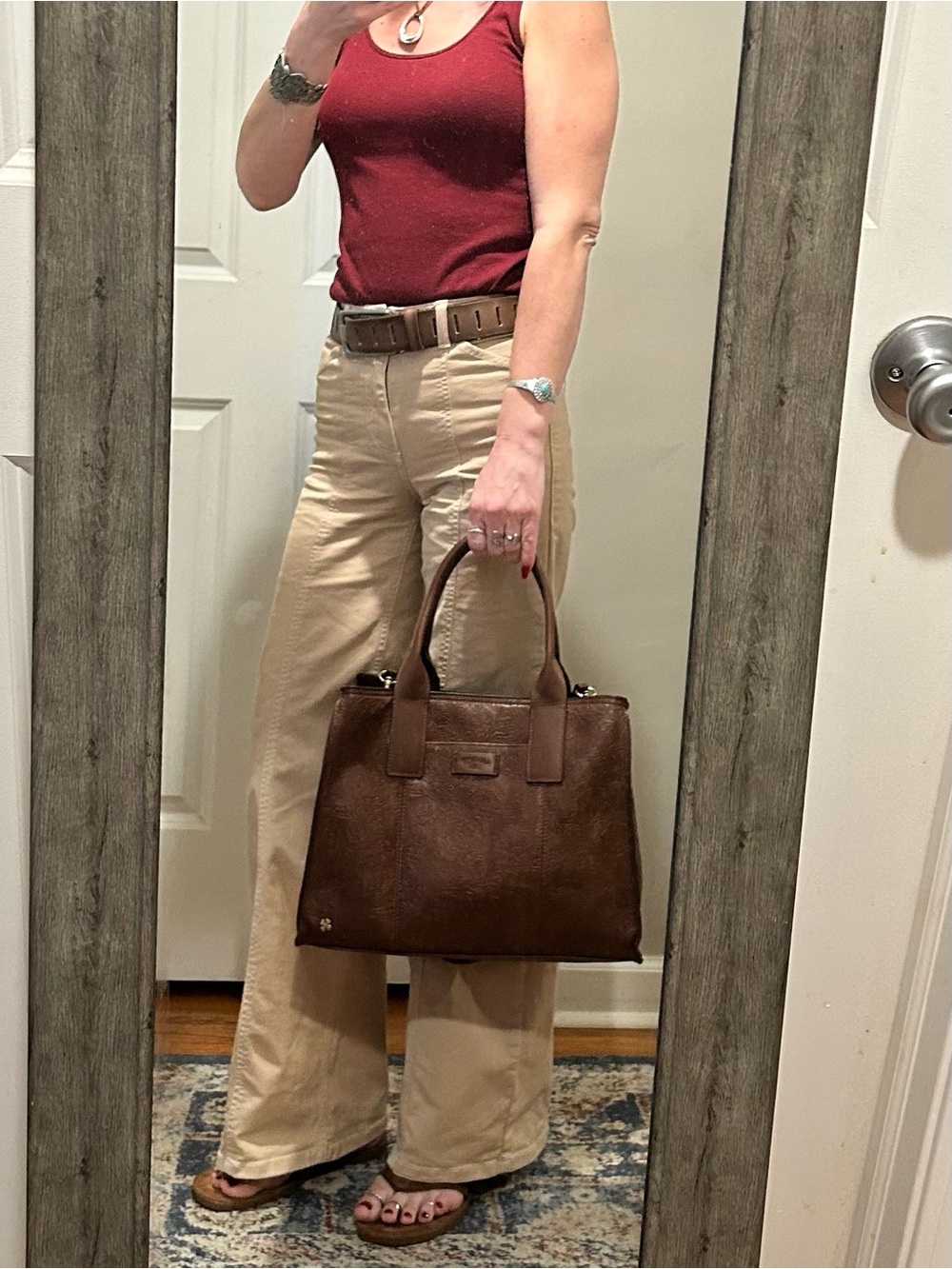 🍀EUC Lucky Brand Brown Floral Embossed Tote Carryall Shoulder Crossbody Bag - Picture 12 of 16
